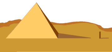 En pyramide og en stav med hver deres skygge